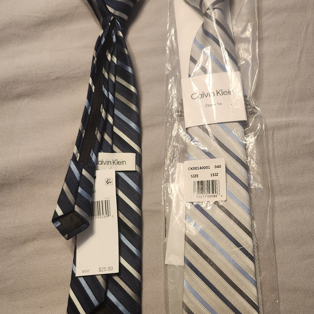 Calvin Klein Boy's Tie - Black, Blue, and Gray Stripes